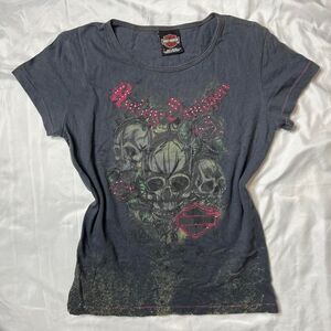 Harley Davidson Skull Rose Studded Baby Tee